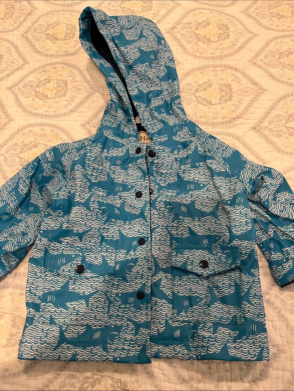 Hatley blue Shark Pattern Hooded Raincoat size 18-24 months